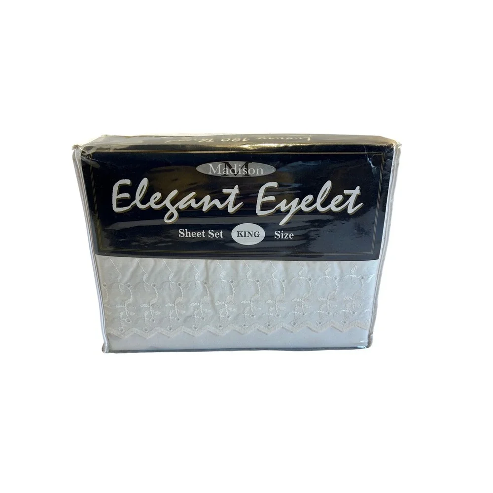 Vintage Madison Elegant‎ Eyelet King Sheet Set NIP NOS Percale 180TC Bedding
